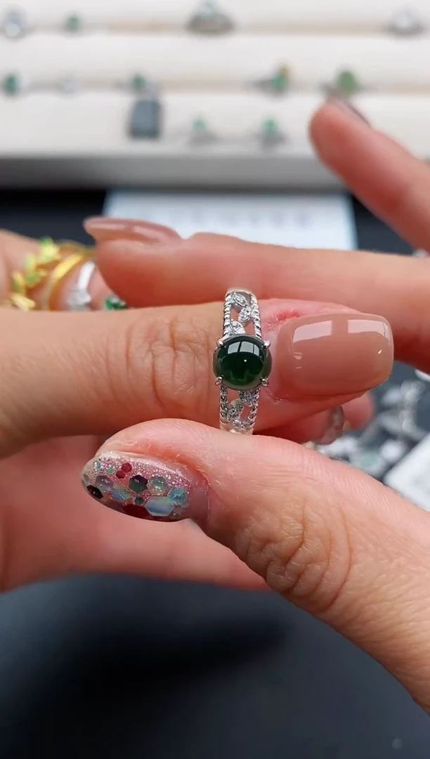 银S925镶嵌戒指翡翠44444444+3