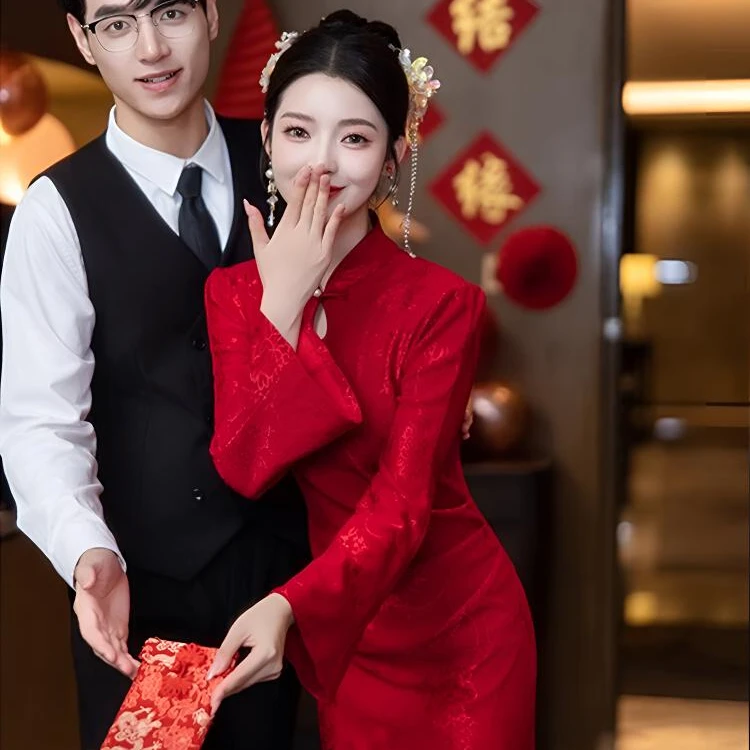 新中式旗袍改良敬酒服2025新款新娘结婚礼服鱼尾订婚回门服新娘女