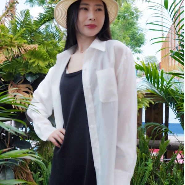 迪维亚女装夏季长袖衬衫翻领防晒衣防晒衬衣