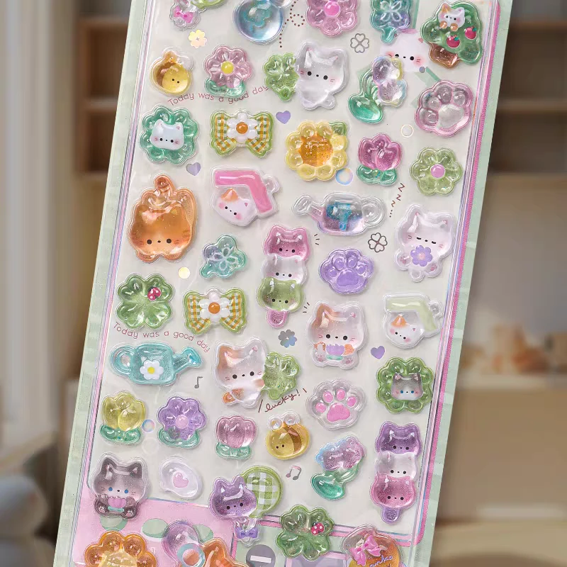 日系卡通唯美立体浮雕学生钻石宝石空心贴纸儿童女孩装饰贴画diy