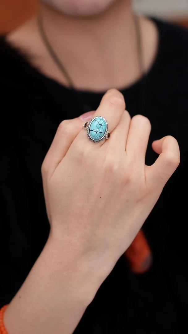 银S925镶嵌绿松石戒指MZL013松石戒指