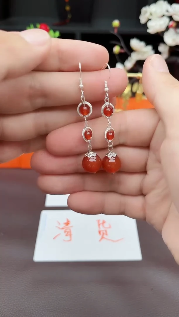 玛瑙/玉髓耳饰银S925镶嵌903000