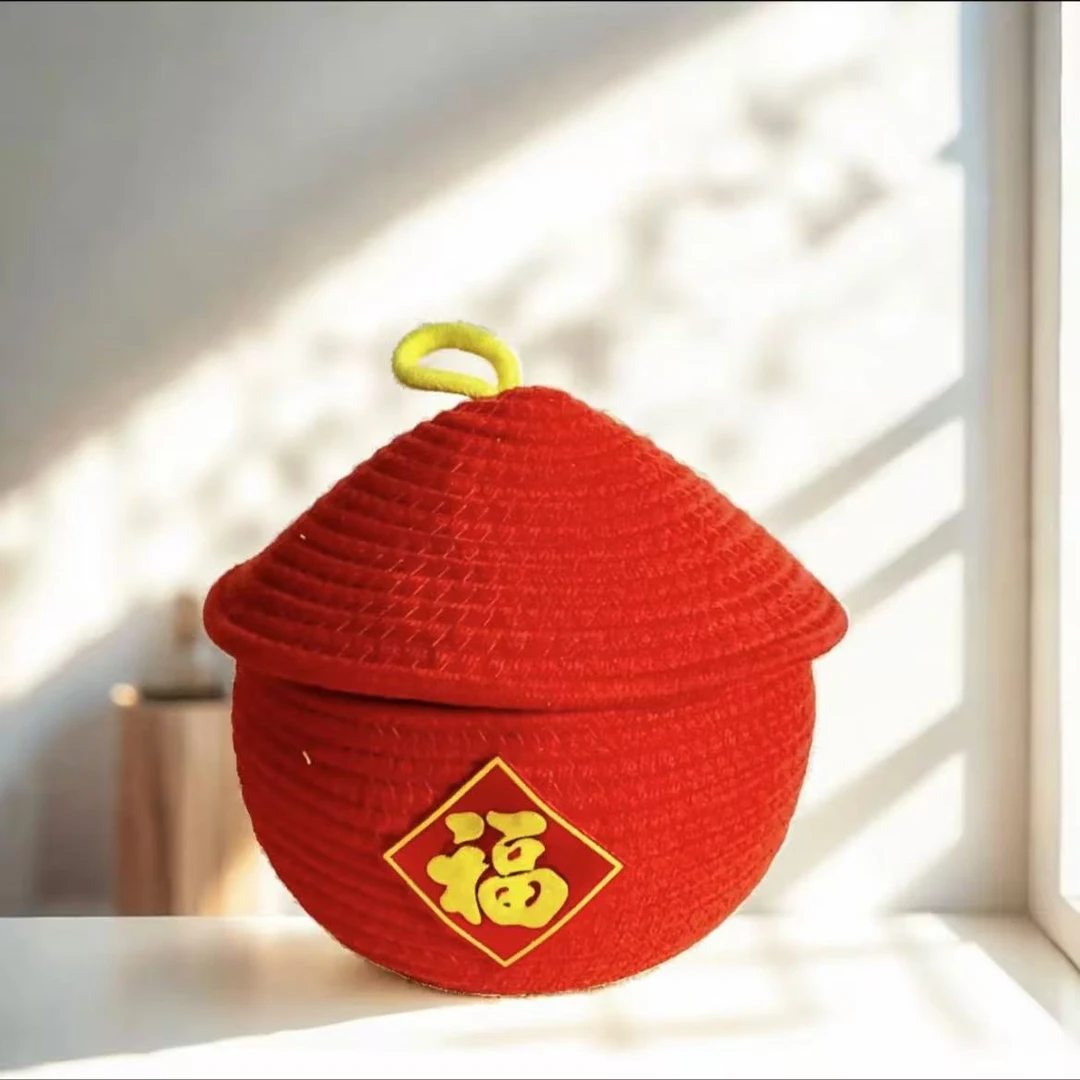 LQ16红色福字新年款红色红火火桌面收纳零食筐22*18