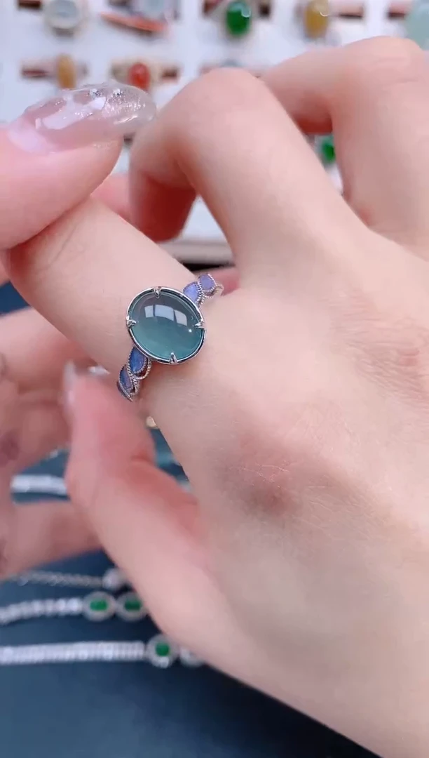 银S925镶嵌戒指翡翠天然翡翠