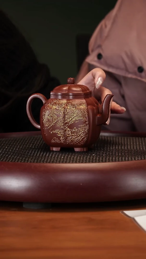 【闪购商品】紫砂茶壶2-77WPR筋纹鸣远四方老朱泥280c