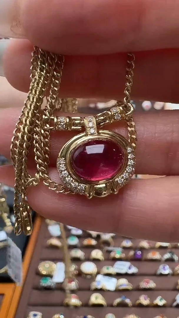 颈饰18K金镶嵌碧玺18K金碧玺钻石项链