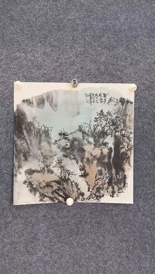 国画4067白恩平新月晴云三尺斗方卡纸