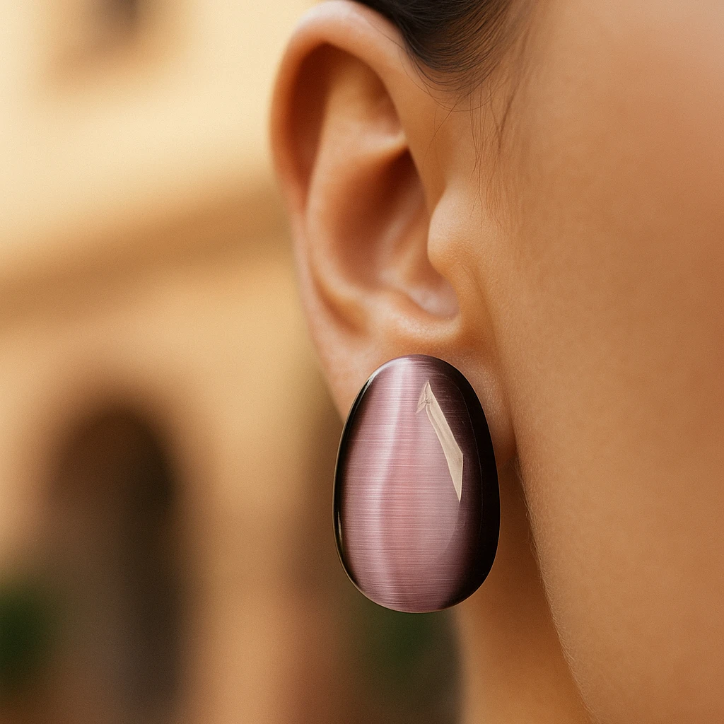 饰三姨 纯铜耳饰 紫色猫眼耳饰
