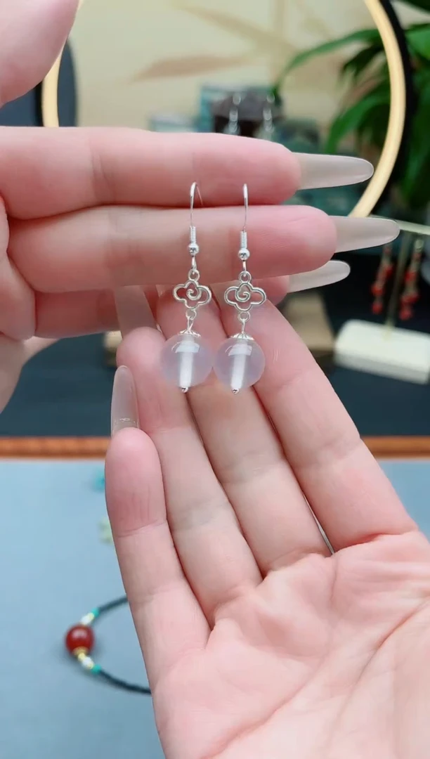 玛瑙/玉髓耳饰银S925镶嵌256