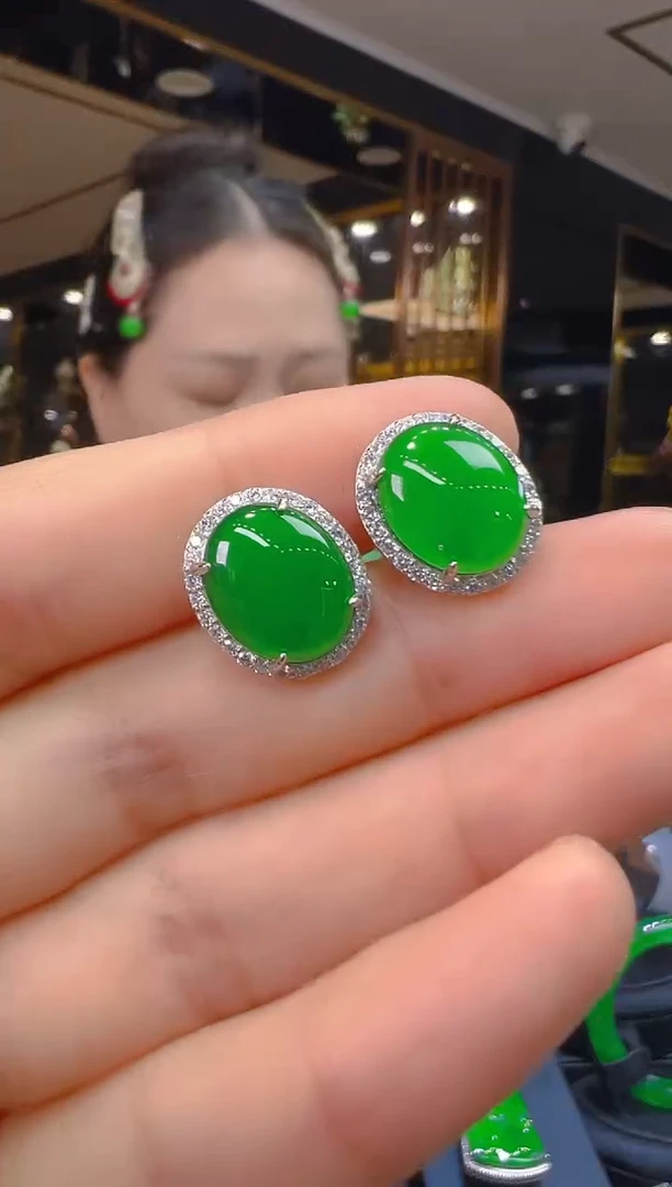 翡翠银S925镶嵌耳饰105（多样性发其一）