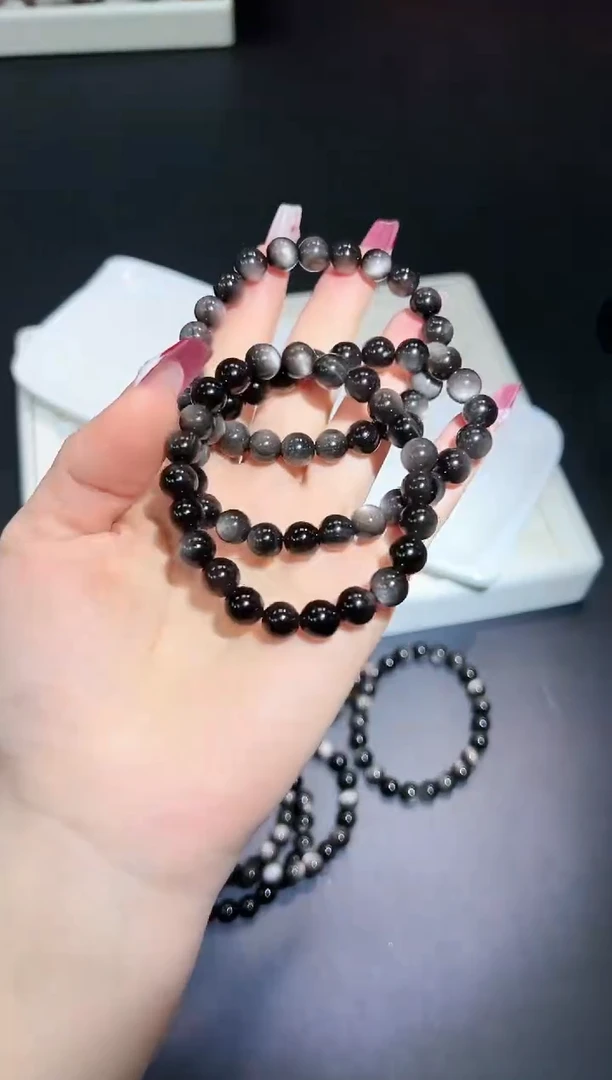 【闪购商品】黑曜岩手串未镶嵌60o多样性发其一/2条默认微瑕