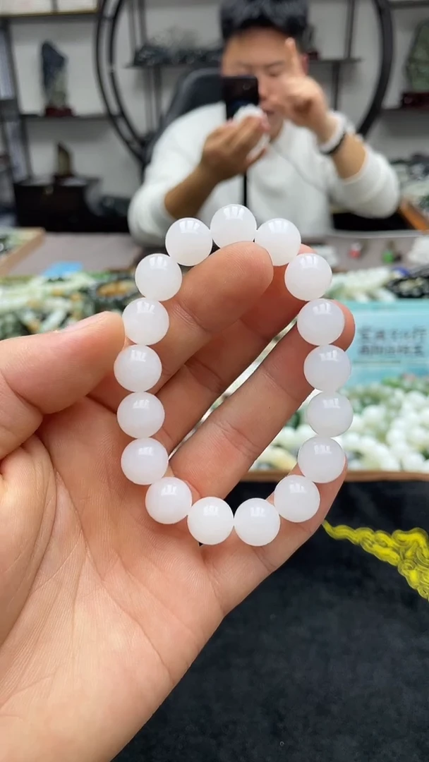 未镶嵌手串和田玉于阗白玉12圆珠