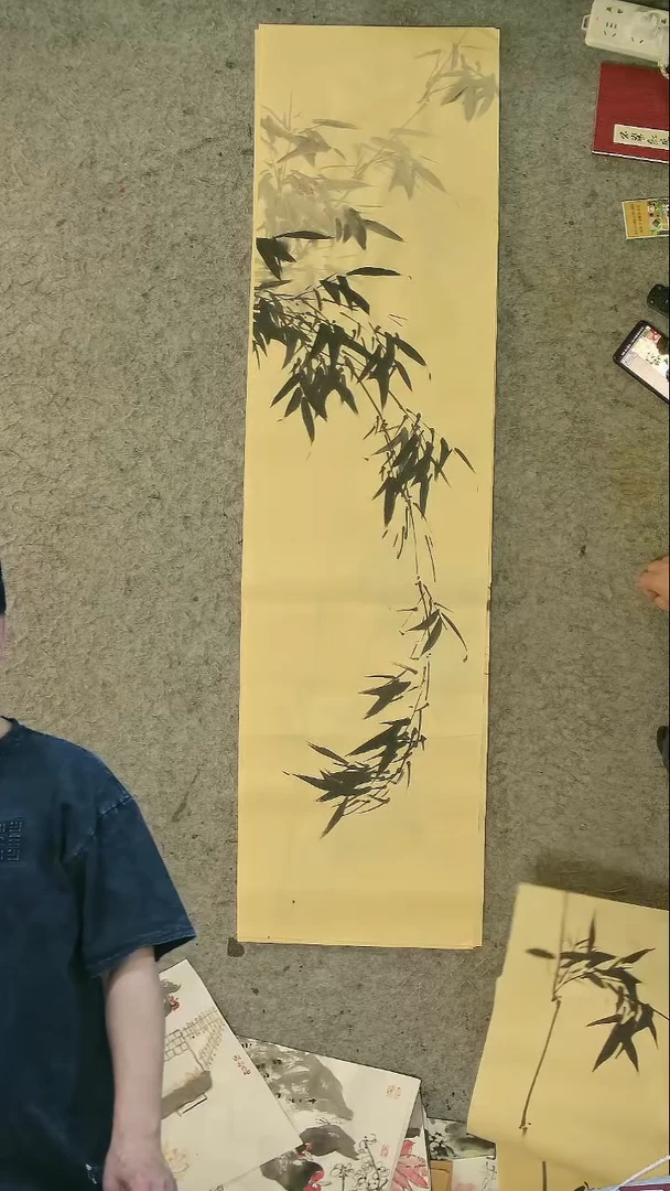 国画四尺对开  墨竹条屏 34*138cm