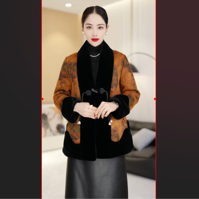 2024冬季新款 宽松双面穿 国风貂绒皮毛一体大衣女 外套