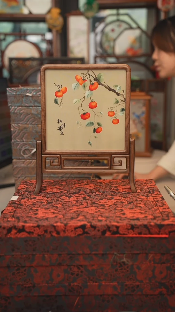 扇子摆件摆台双面绣花