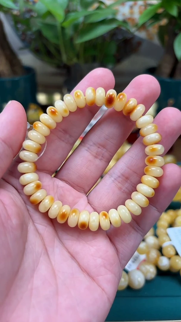 手链蜜蜡未镶嵌【p78】沁色花蜡奶豆单圈 10.08克 9mm