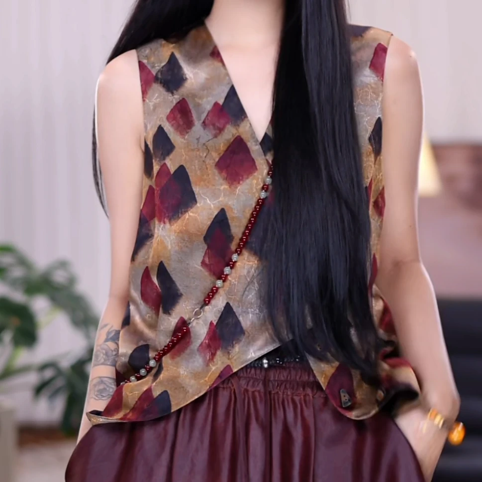 『文瑶』100%桑蚕丝香云纱休闲显瘦夏季时尚设计款无袖马甲