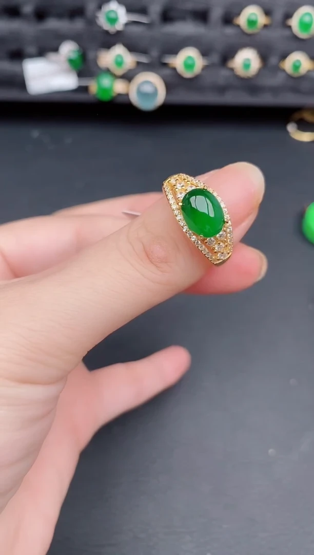 银S925镶嵌戒指翡翠天然a货翡翠281