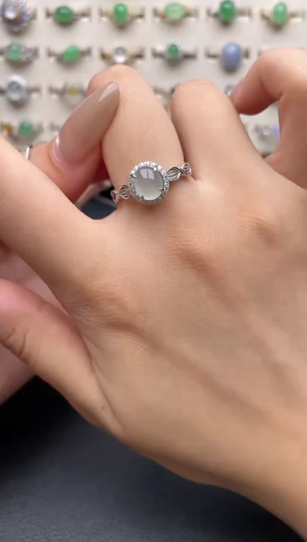 银S925镶嵌戒指翡翠一物一证一礼盒