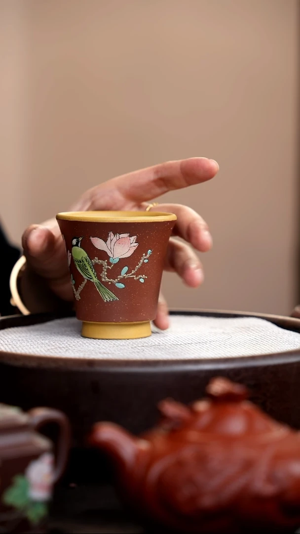 茶壶紫砂降坡泥粉浆马蹄杯绿鸟