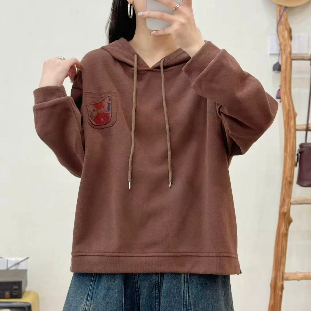 663新款春秋连帽卫衣时尚休闲百搭文艺宽松显瘦长袖小衫上衣女