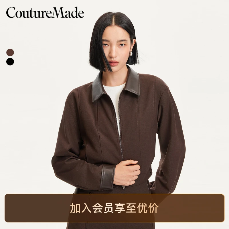 Vero Moda夹克早秋新款PU拼接翻领夹克外套百搭网红洋气炸街