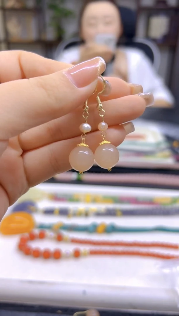 和田玉14K金镶嵌耳饰DIY款E816