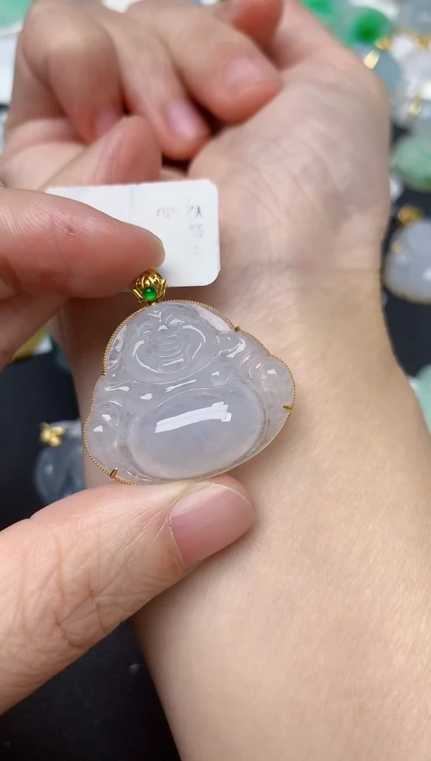 颈饰18K金镶嵌翡翠天然缅甸A货翡翠