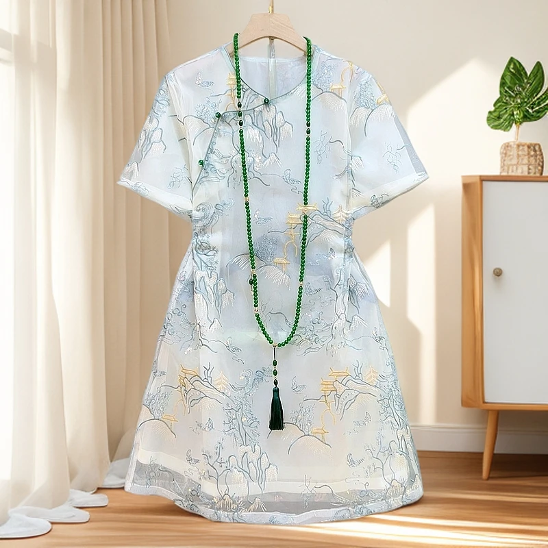 新中式国风宽松显瘦亮片刺绣改良时尚精致旗袍女2025夏季连衣裙潮