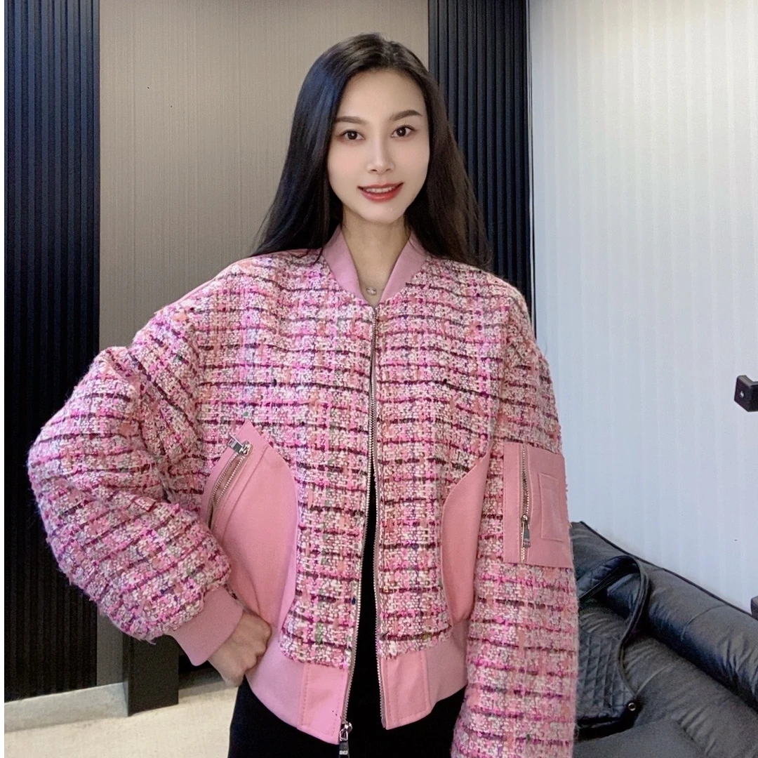 【欣欣严选】春日集绵羊皮衣印花拼接设计感显瘦气质春季百搭外套