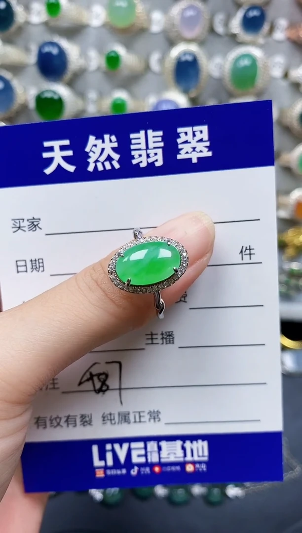 翡翠戒指银S925镶嵌487