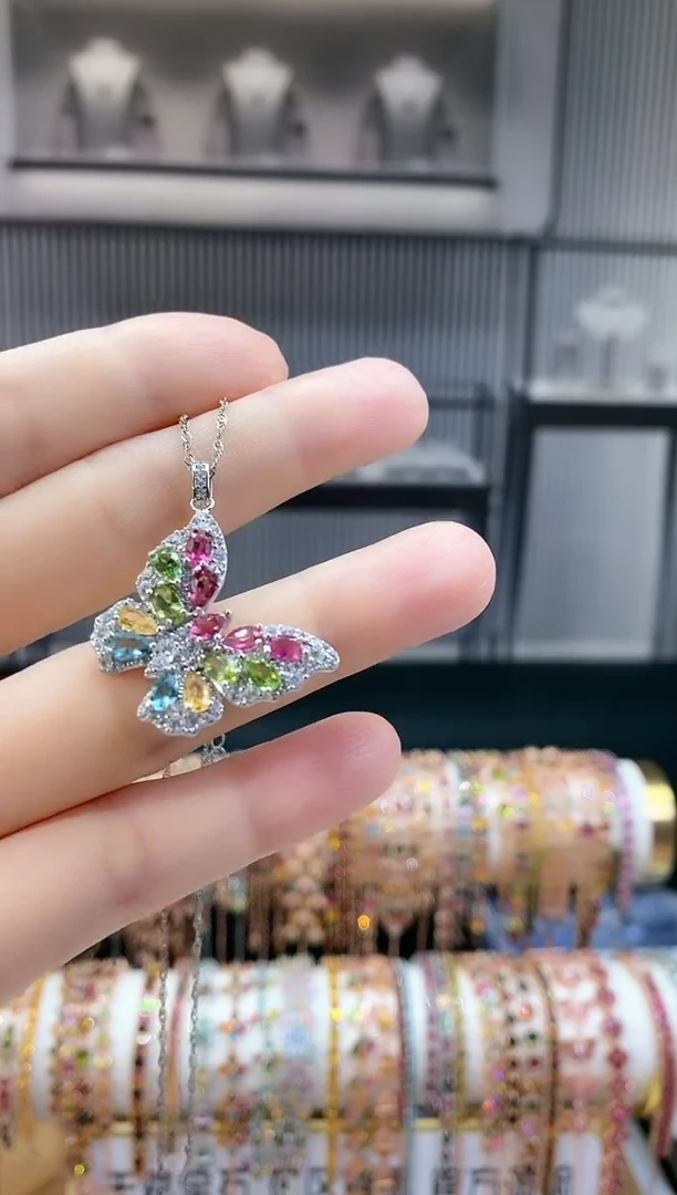 银S925镶嵌吊坠碧玺6666666666