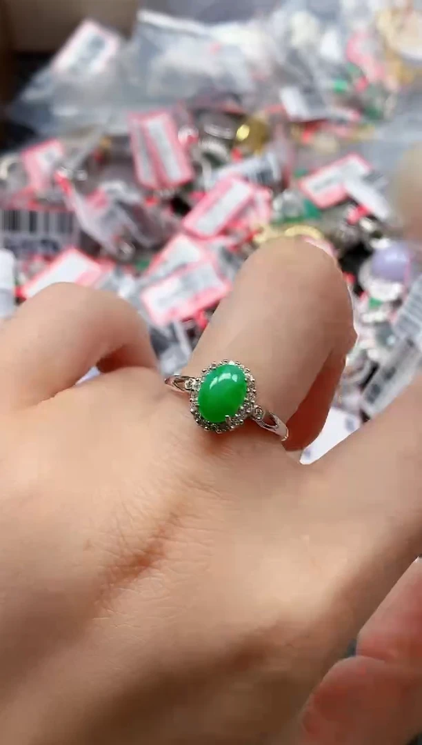 银S925镶嵌戒指翡翠天然A货缅甸翡翠