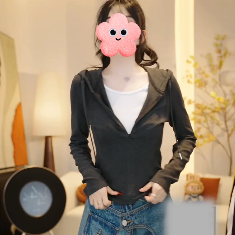 【微风呢南】秋季韩版假两件修身显瘦洋气连帽T恤打底衫LK2505733