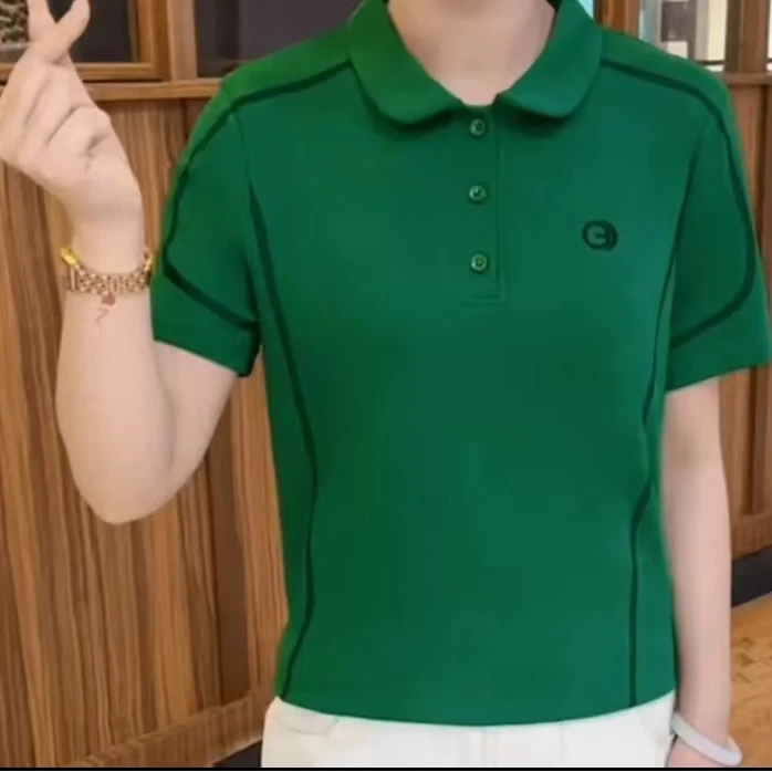 2025新品气质娃娃领短袖上衣显瘦洋气气质百搭宽松休闲上衣减龄