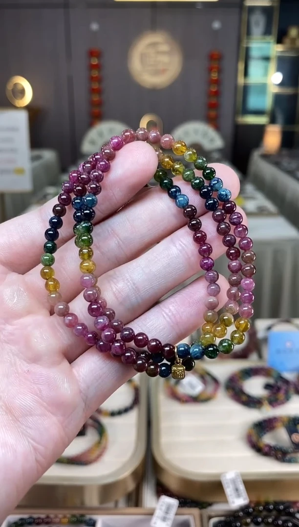 未镶嵌老矿碧玺三圈手串4mm+碧玺多样性发货一条xion