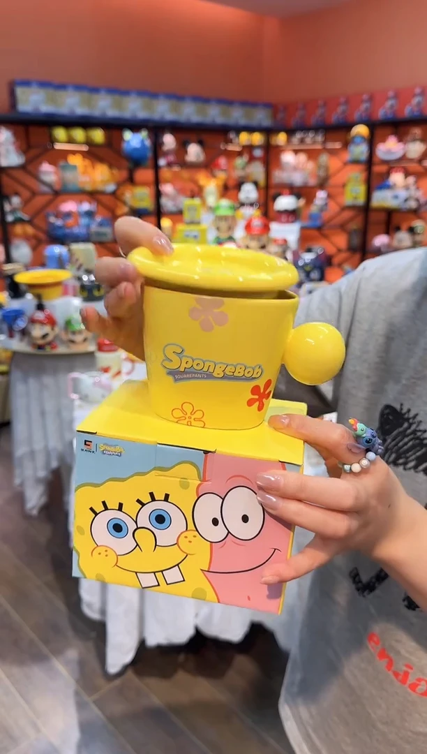 瓷片@@海绵宝宝陶瓷早餐杯带盖碟