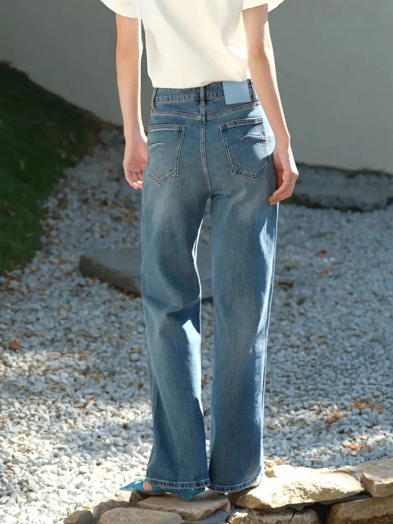 平平【521】花503  MWMA新款微弹时尚蓝标百搭窄版阔腿直筒牛仔裤