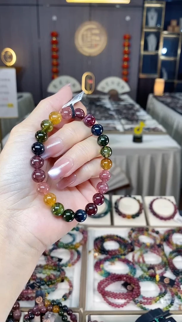 未镶嵌冰透体老矿碧玺彩虹单圈手串8mm+碧玺hon多样性发一条