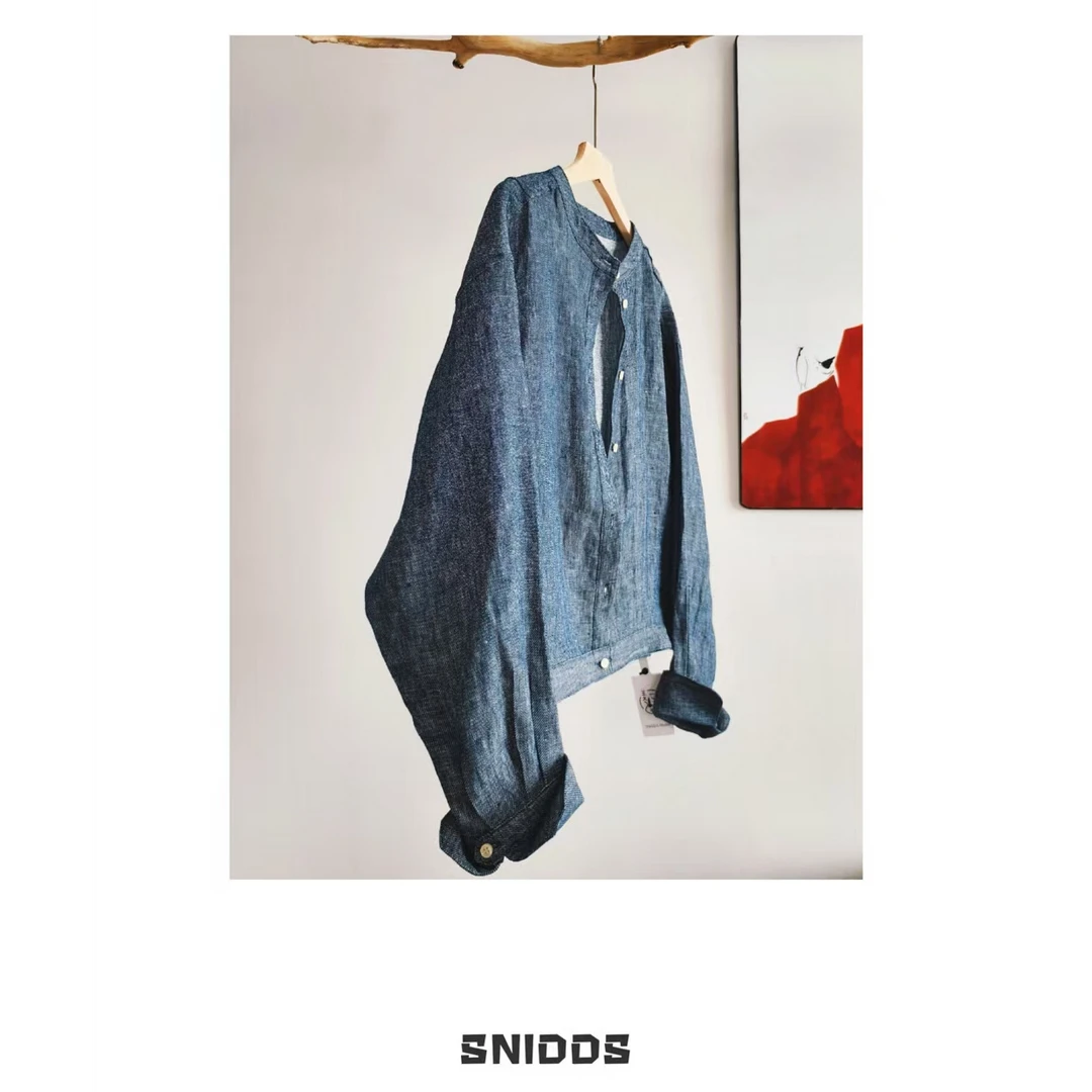 4/9 女士春夏  色织100亚麻圆领长袖薄款外套