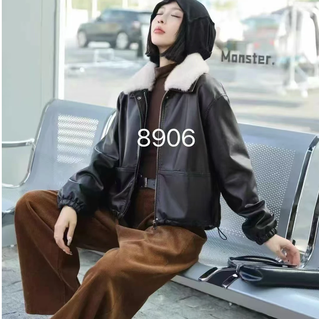 小凉家8906秋冬新款时尚皮衣外套加绒宽松休闲洋气