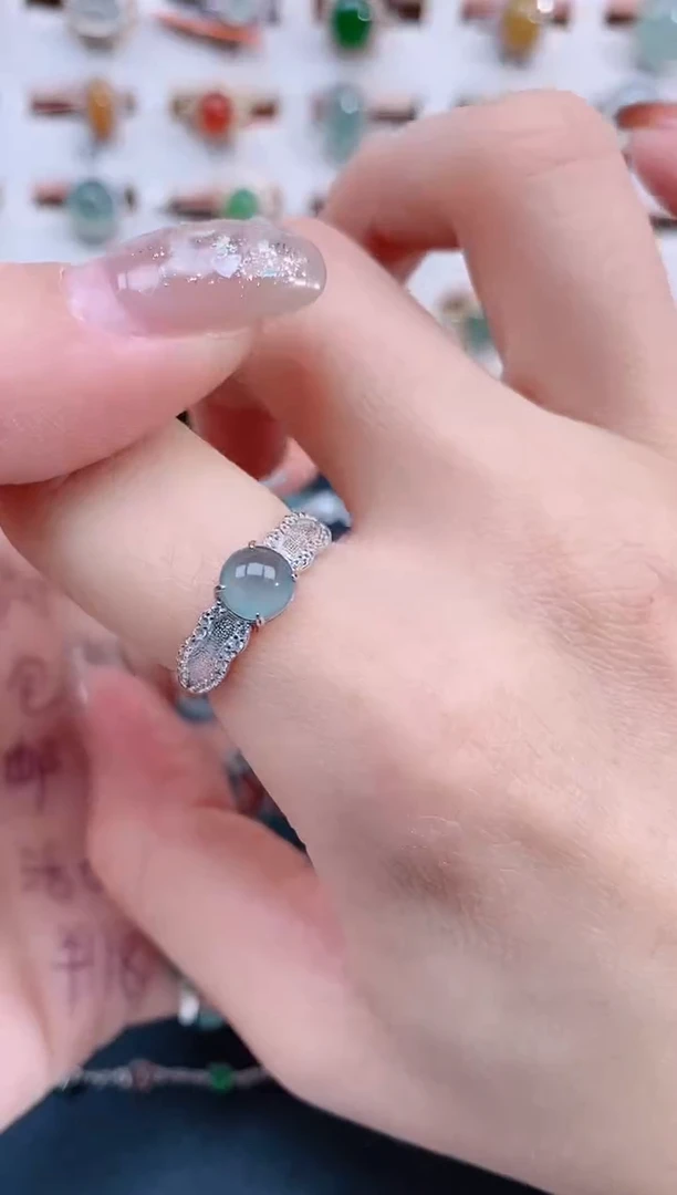 银S925镶嵌戒指翡翠天然翡翠