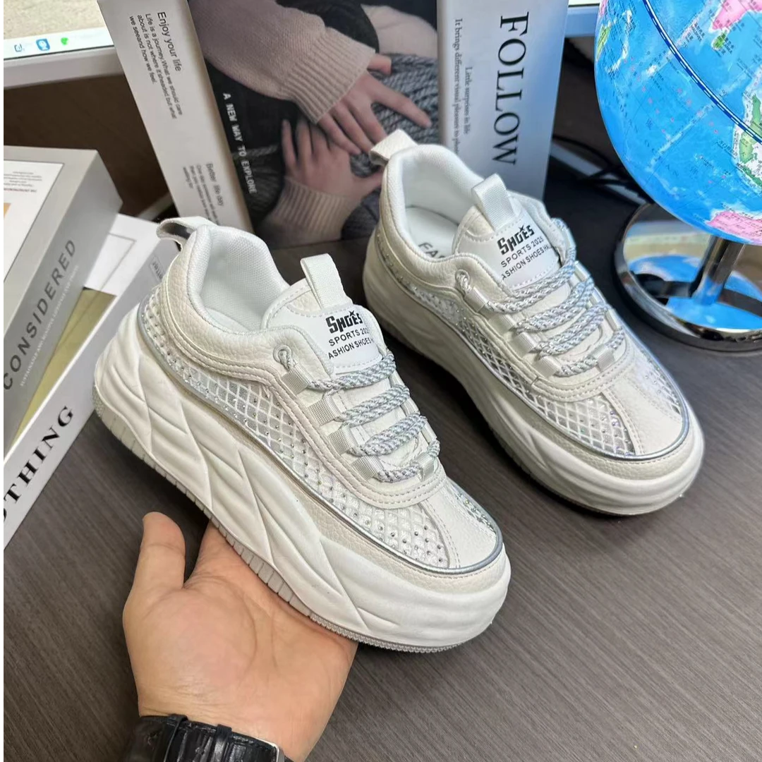 2025新款时尚女款网面厚底小白鞋百搭推荐夏季透气