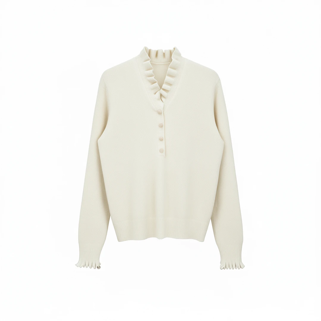 法式温柔风木耳边V领羊毛针织衫女时尚2025新款内搭保暖440