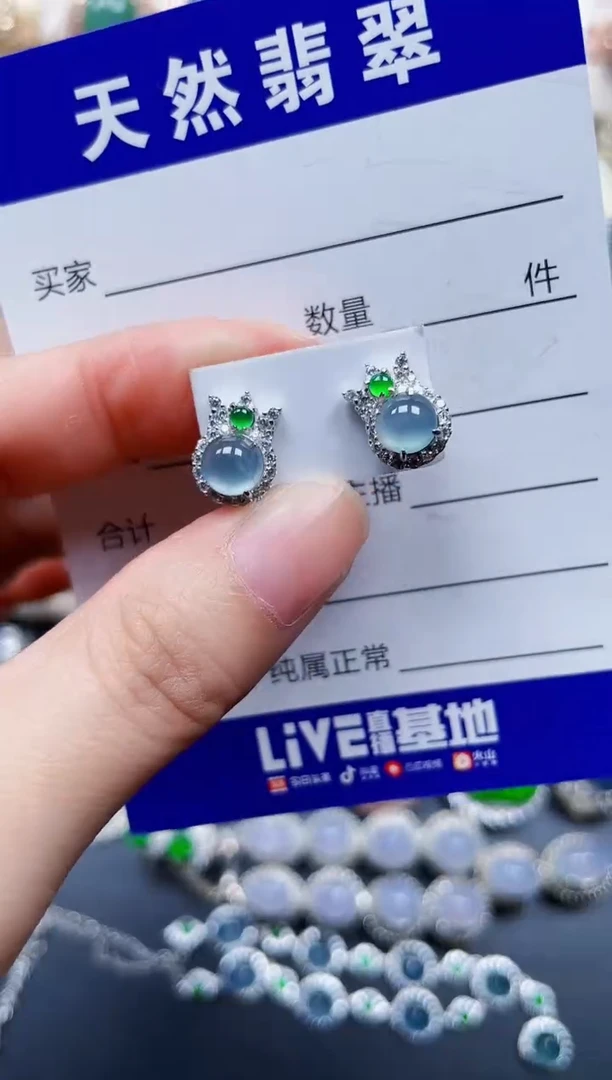 银S925镶嵌翡翠耳饰176