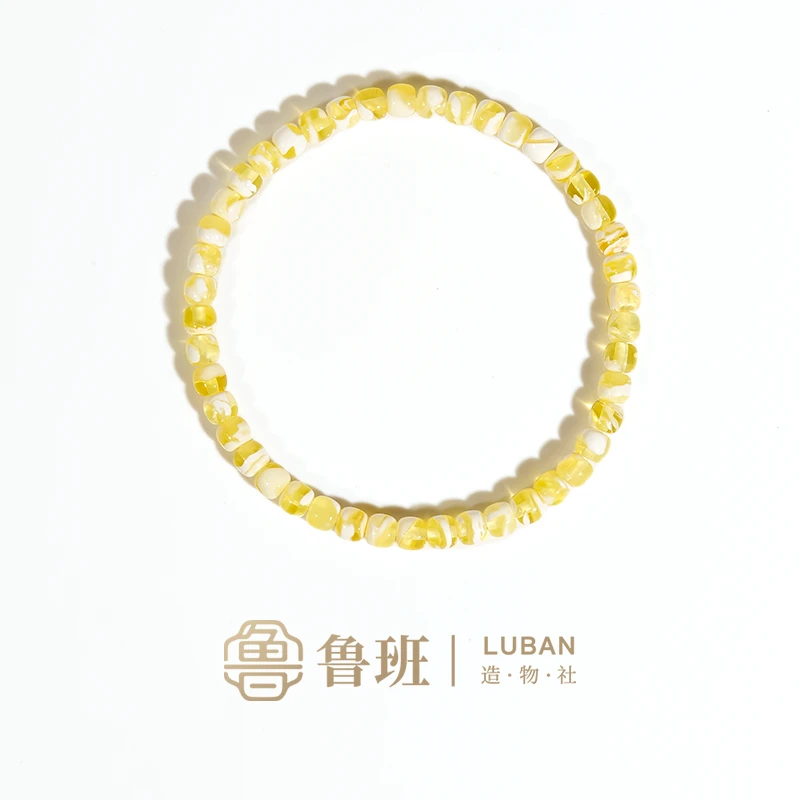 【孤品】5mm精工极限弧金瓷白妖花溶洞蜜蜡单圈手串