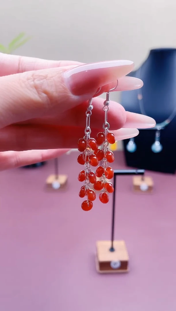 未镶嵌耳饰玛瑙/玉髓00红色流苏