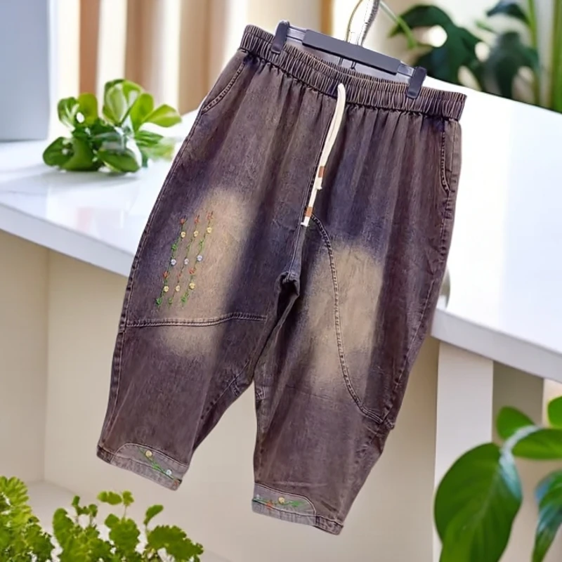 250-300斤 裤长92 个性刺绣炒色老爹牛仔裤