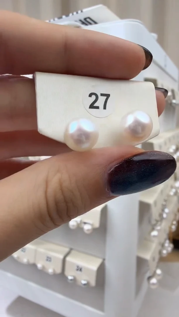 银S925镶嵌耳饰淡水珍珠9mm素钉