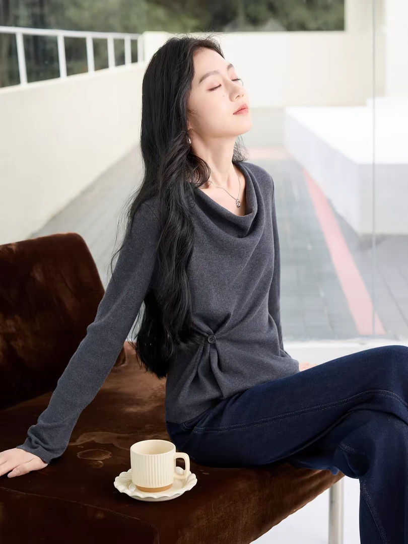 大姑推荐 初秋新款荡领针织衫长袖套头衫 401-450